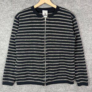 S.N.S. Herning‎ Full Zip Striped Black and Gray Sweater WOOL Men's Sz M